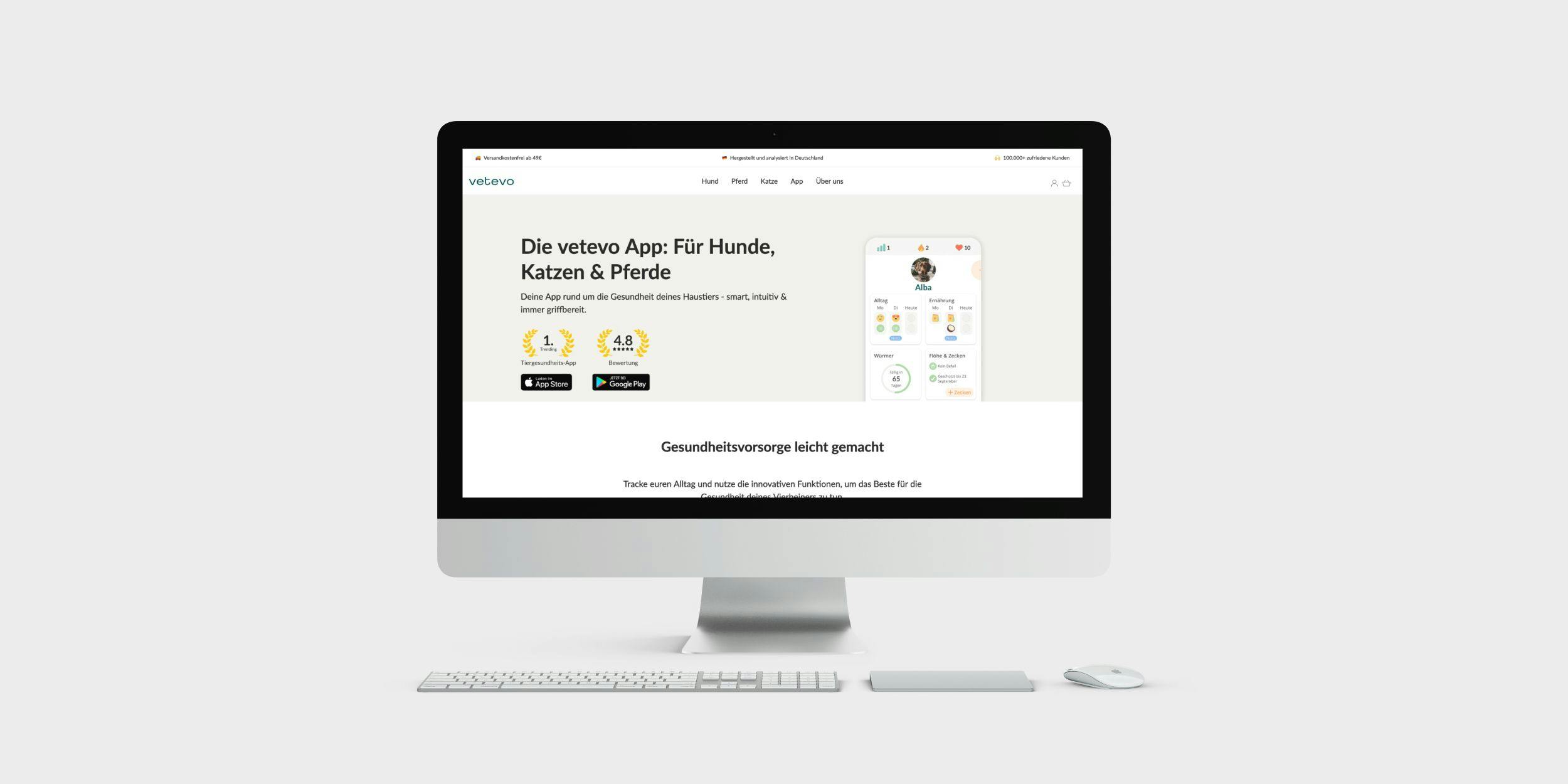 vetevo shopify homepage on an imac