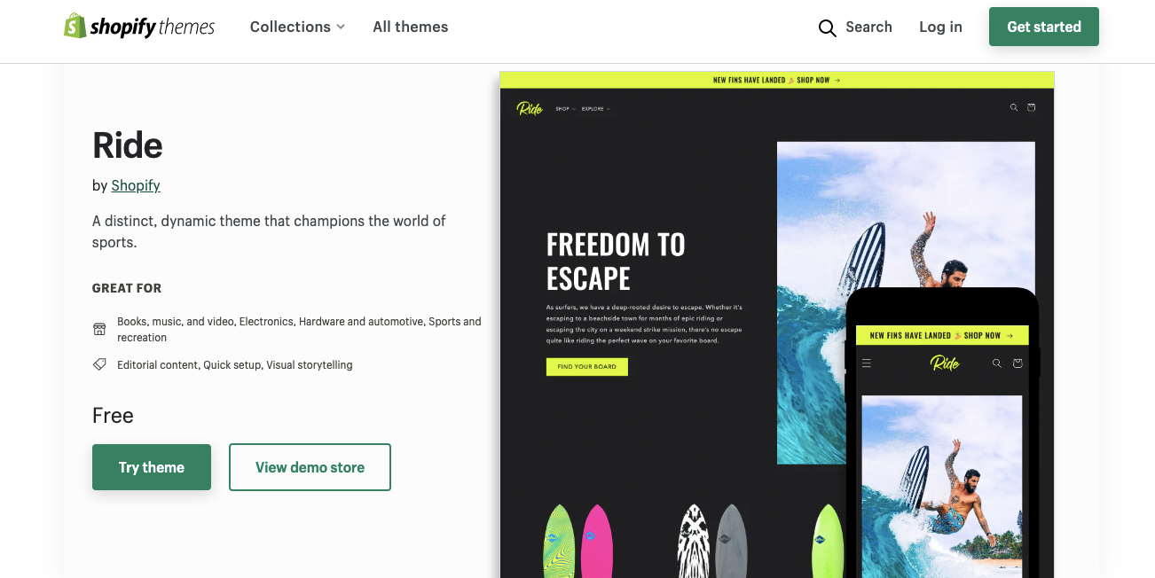 Ride free Shopify theme and free Shopify template
