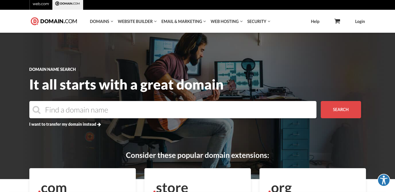 Domain.com home page