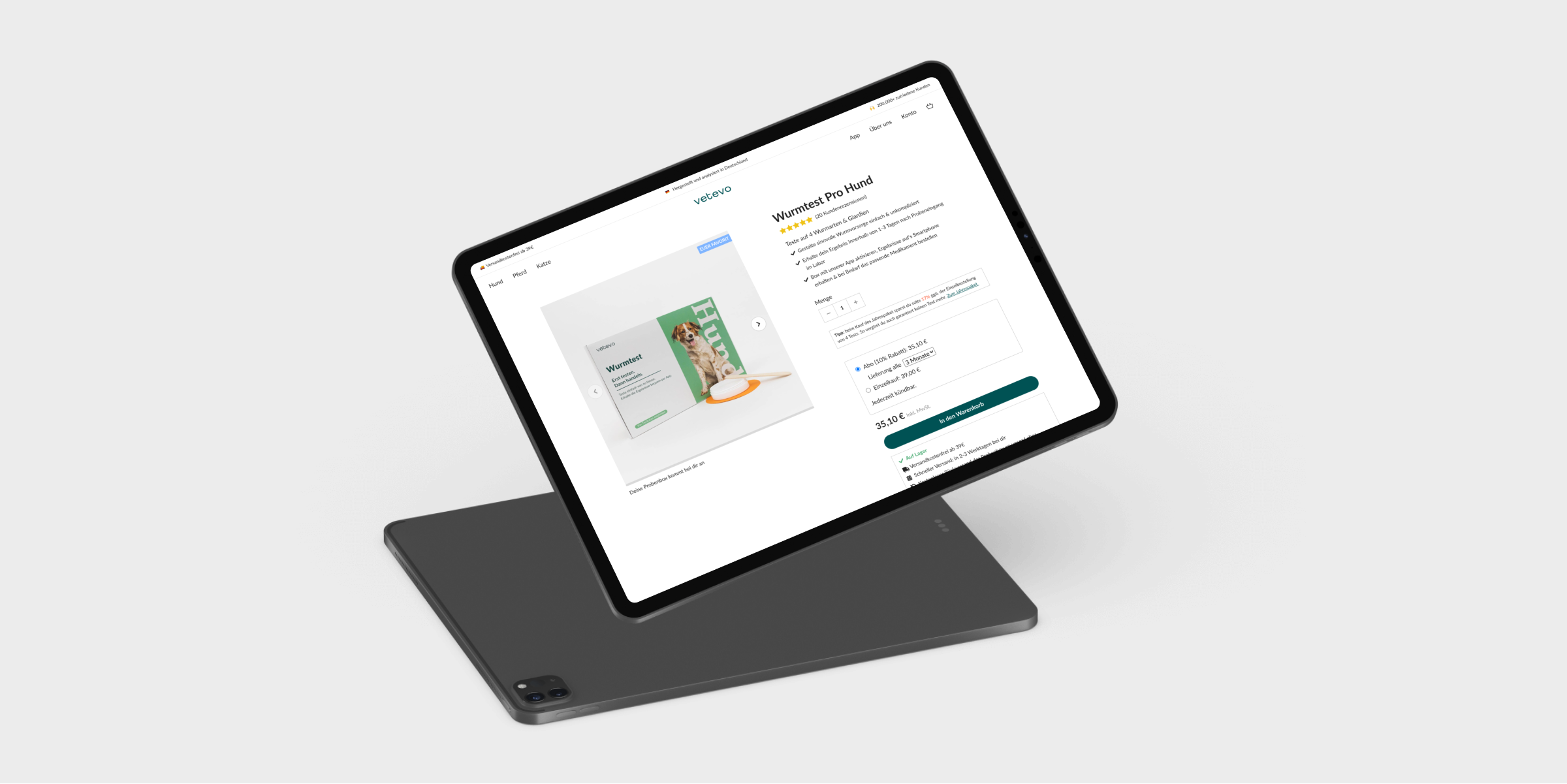vetevo shopify product page pdp on tablet mockup